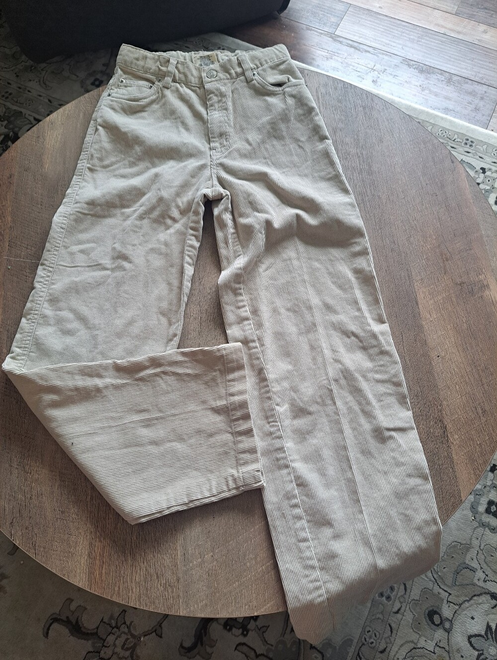 Girls Beige Corduroy Pants - Casual Straight Fit